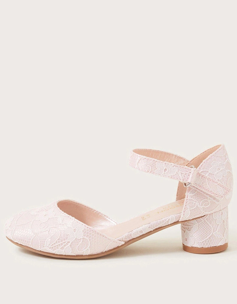 Girls Lace Heel Shoes - Pink