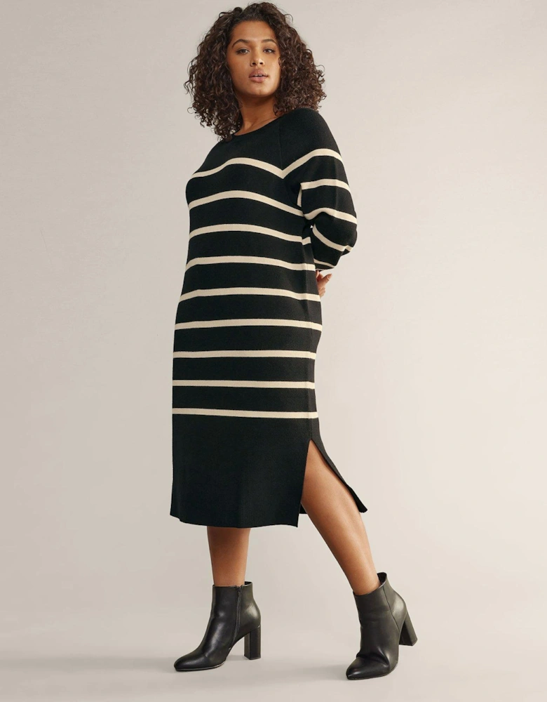 Stripe Knit Dress Black Ivory