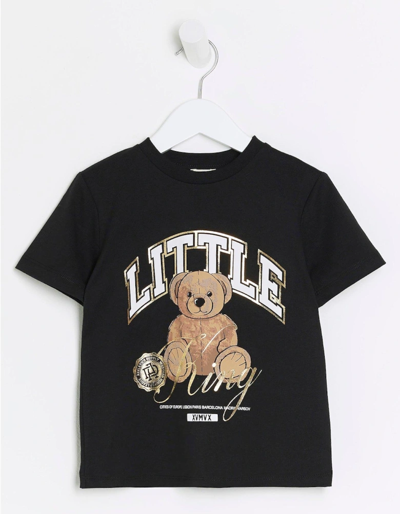 Mini Mini Boys Bear Graphic T-Shirt - Black