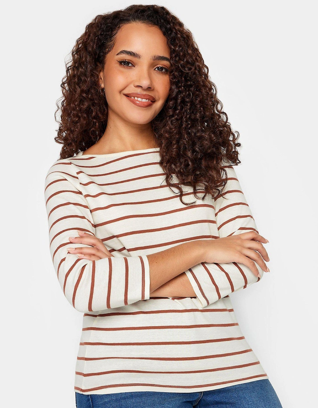 Ivory And Brown Stripe Slash Neck Top, 2 of 1
