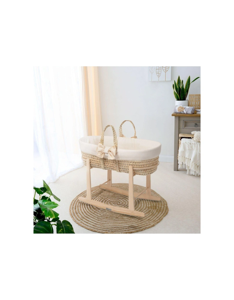 Chelsea Palm Moses Basket - With Natural Rocking Stand