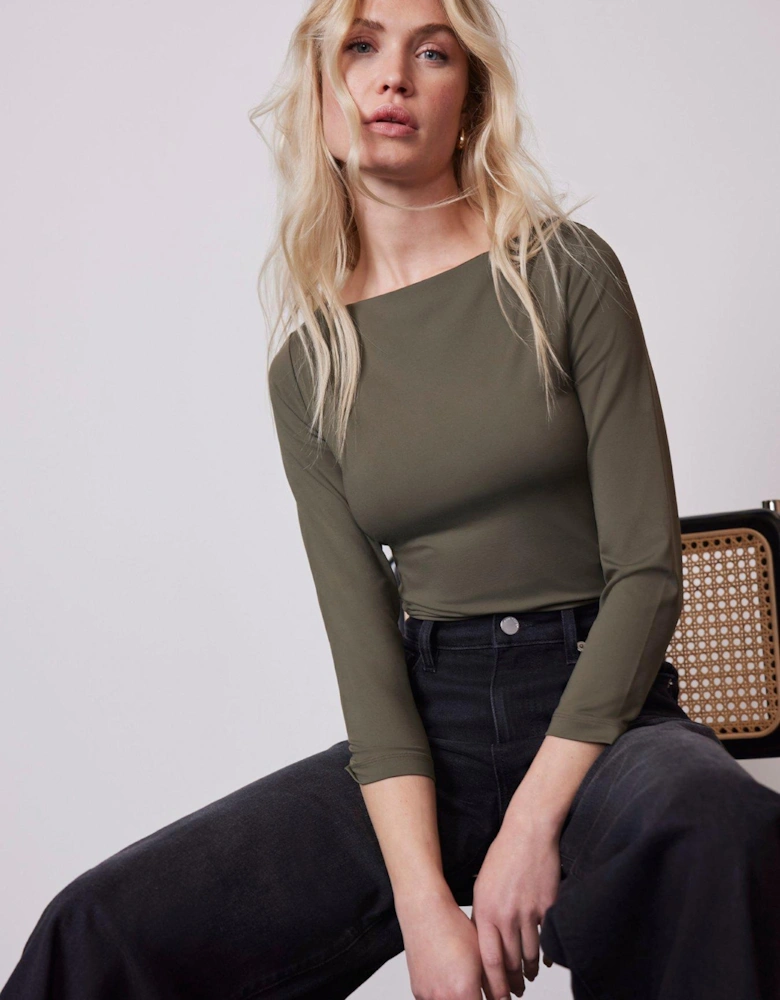 Khaki Slash Neck Top