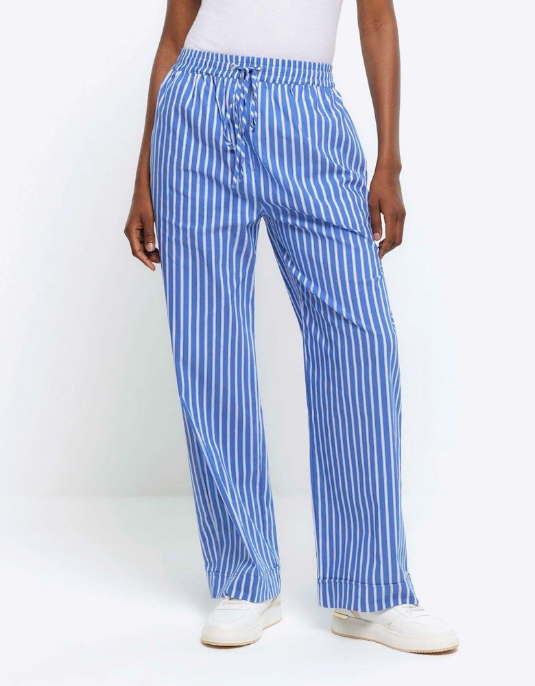 Stripe Poplin Pull On Trousers - Blue