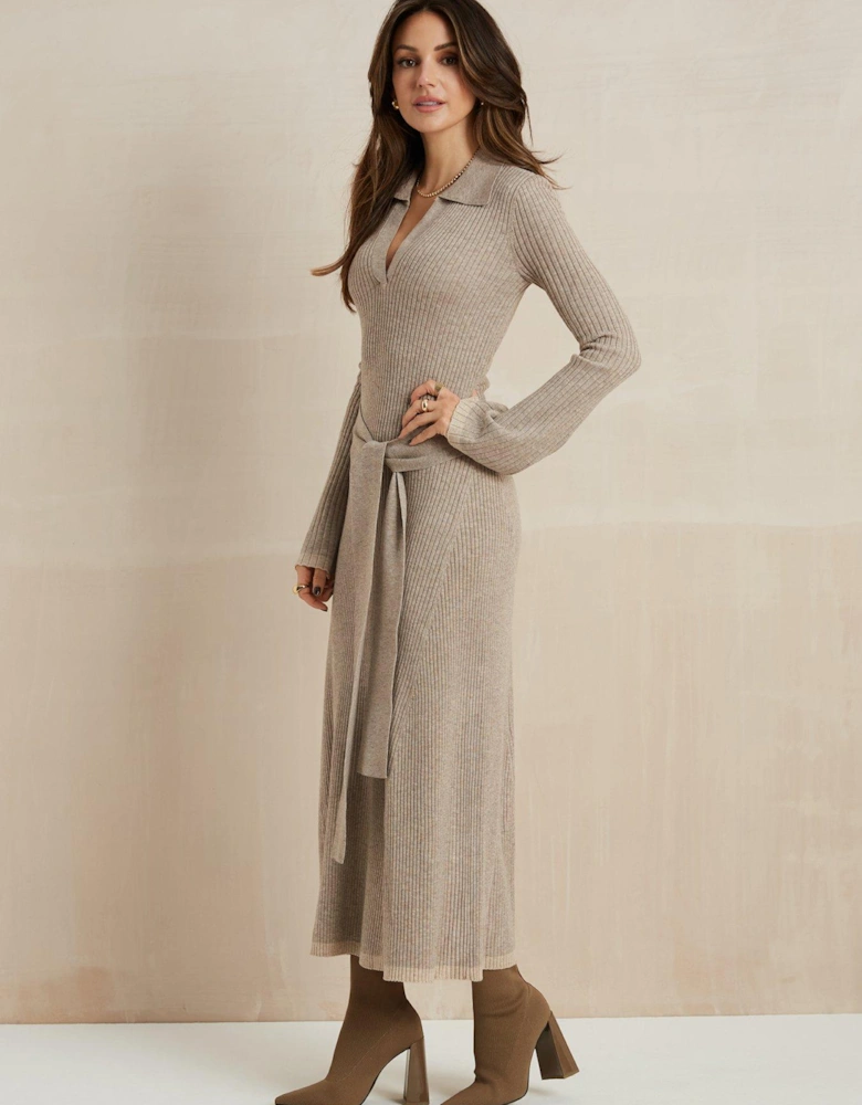 Premium Knitted Midi Dress - Camel 