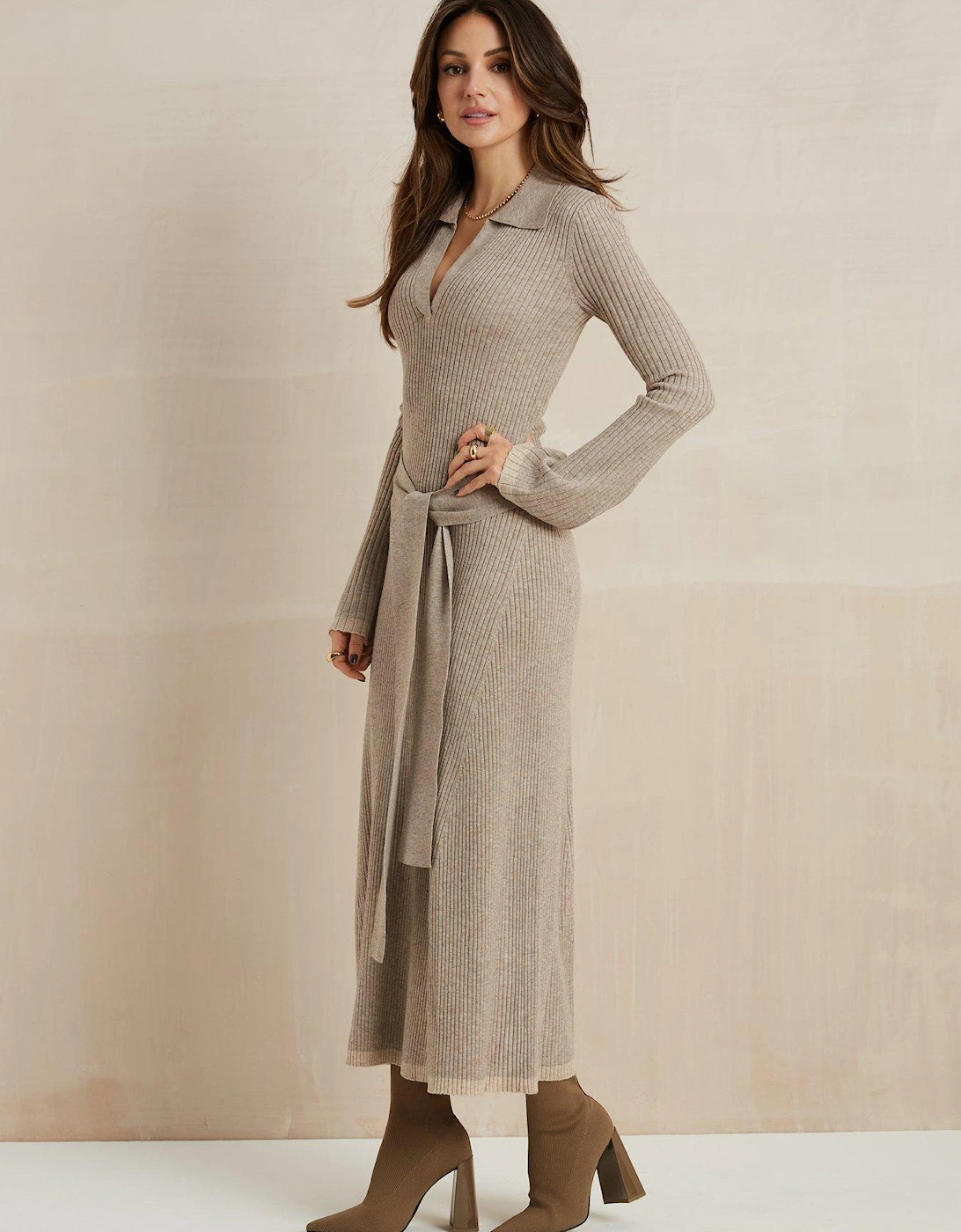 Premium Knitted Midi Dress - Camel , 4 of 3