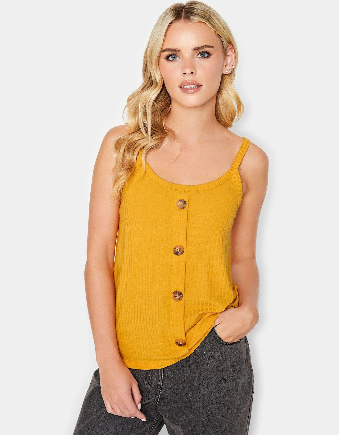 Button Down Cami Vest Top - Yellow, 2 of 1