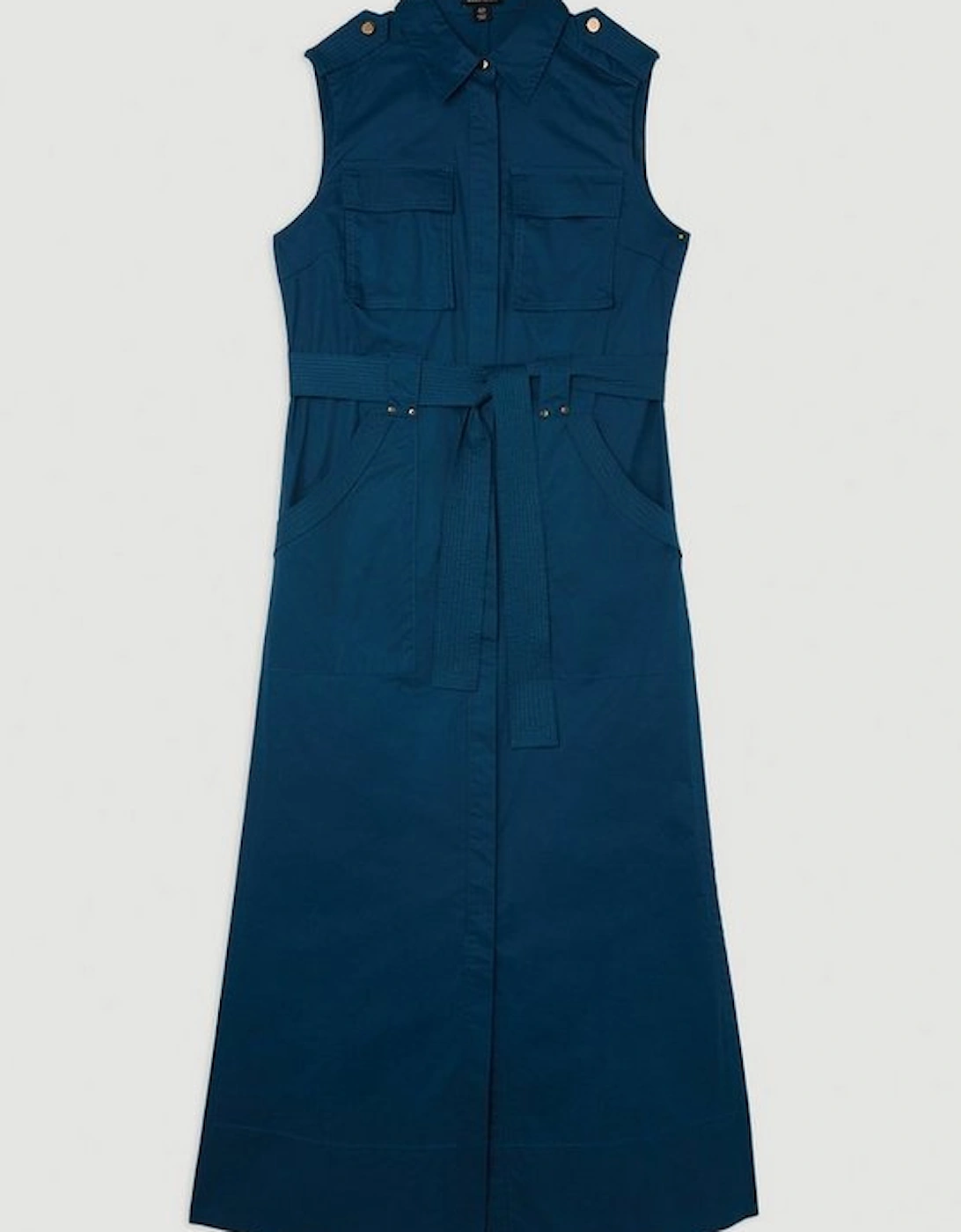 Cotton Sateen Pocket Detail Woven Maxi Shirt Dress