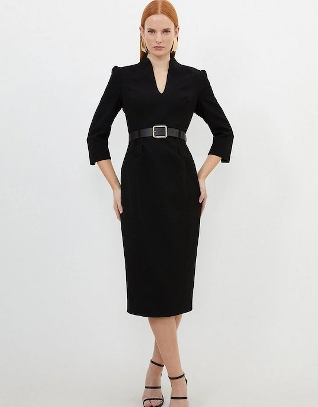 Petite Tailored Structured Crepe Belted Pencil Dress, 5 of 4