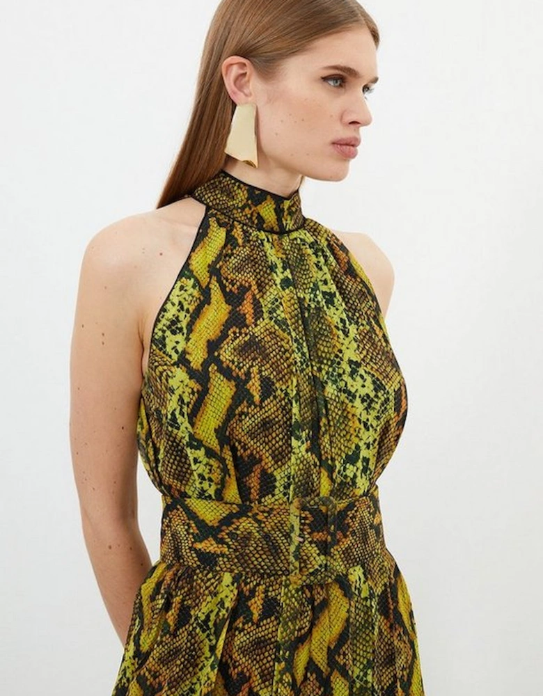 Snake Print Georgette Woven Halter Pleated Jumpsuit