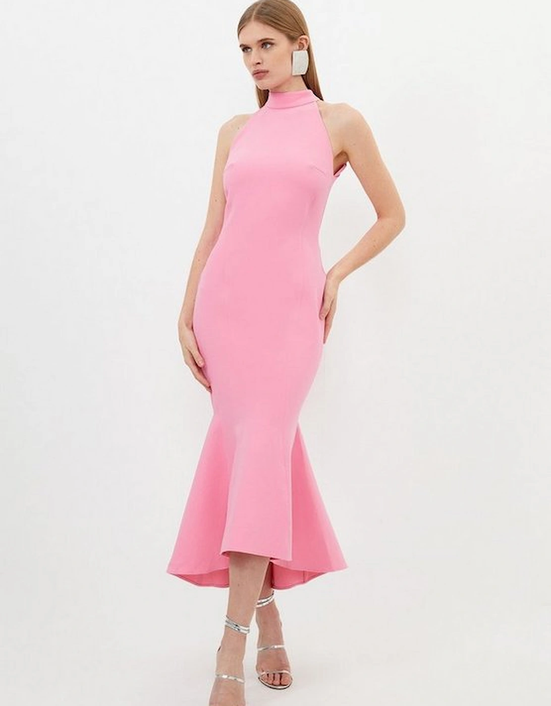 Petite Compact Stretch Tailored High Low Midi Dress, 4 of 3