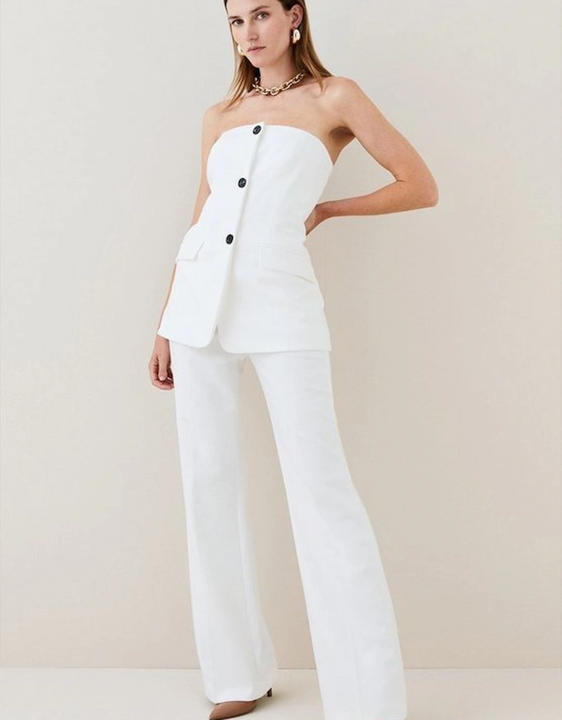 Petite Compact Stretch Tailored Button Bodice Jumpsuit, 4 of 3