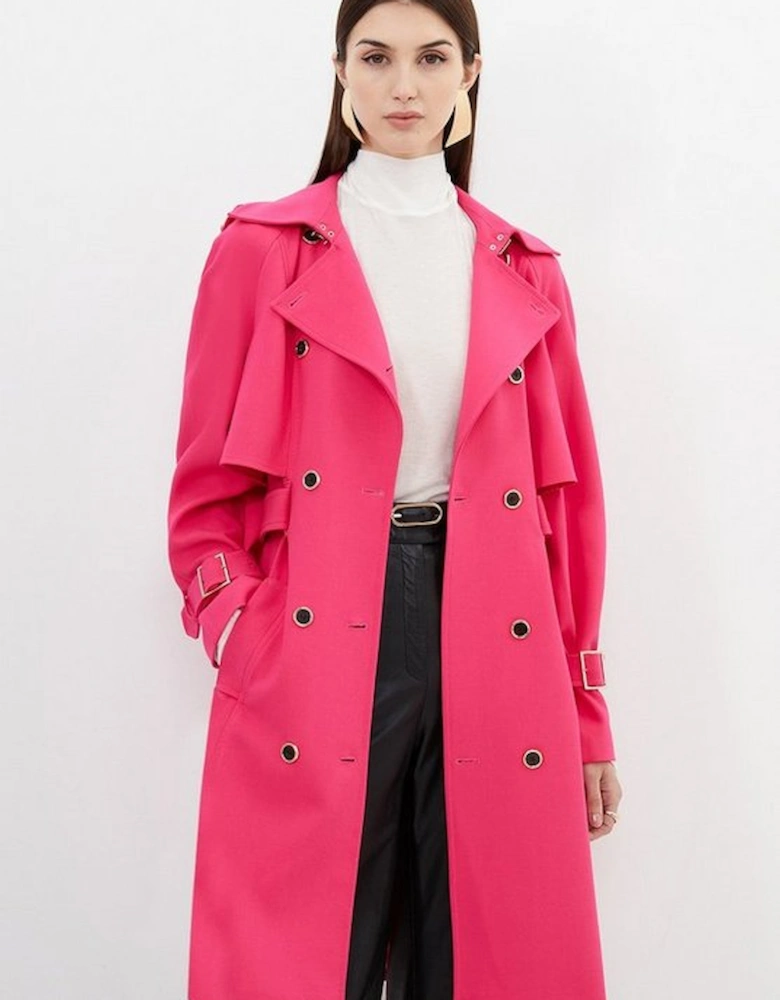 Petite Tailored Compact Stretch Full Skirt Belted Coat