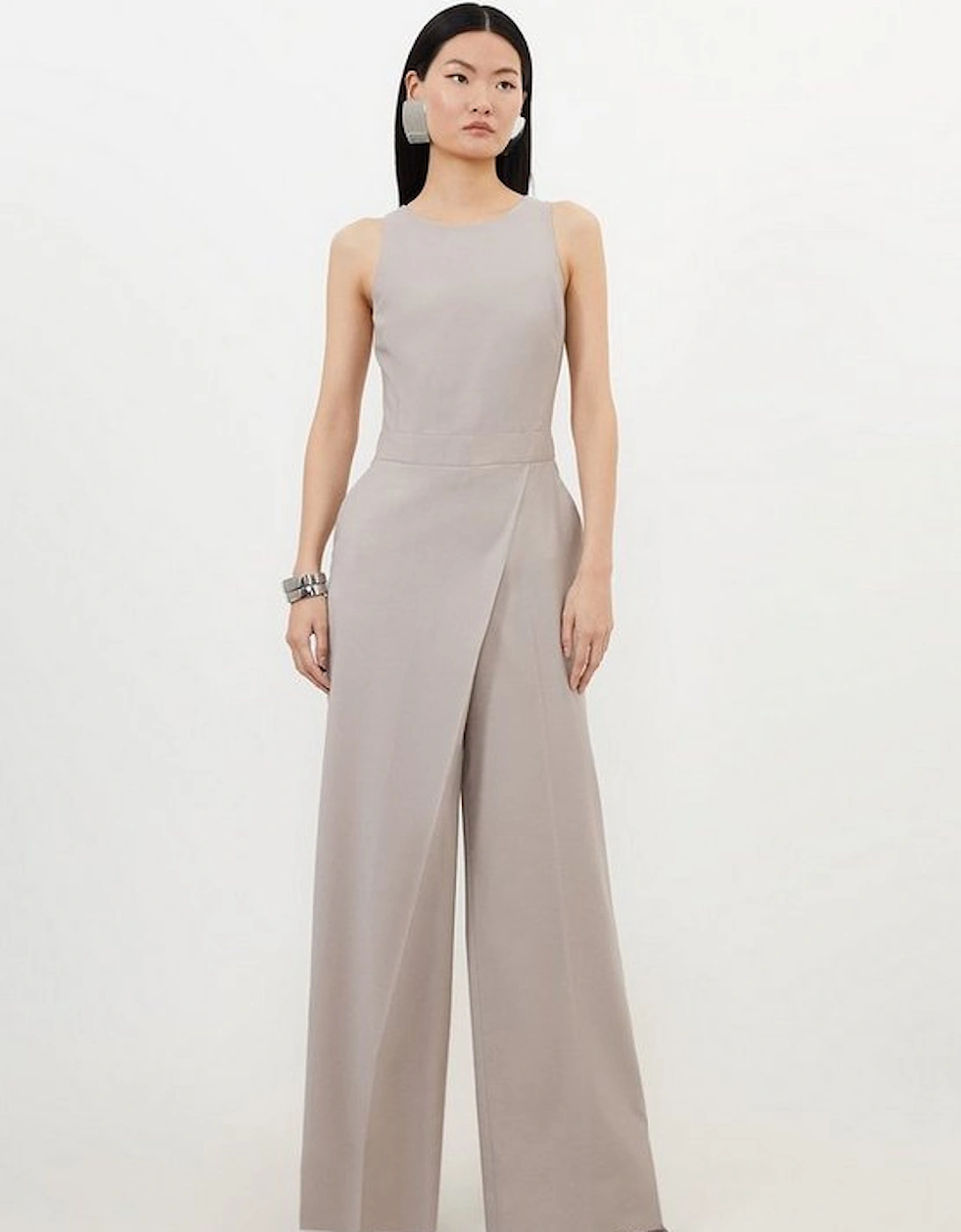 Tailored Wool Blend Wide Leg Wrap Detail Jumpsuit, 5 of 4
