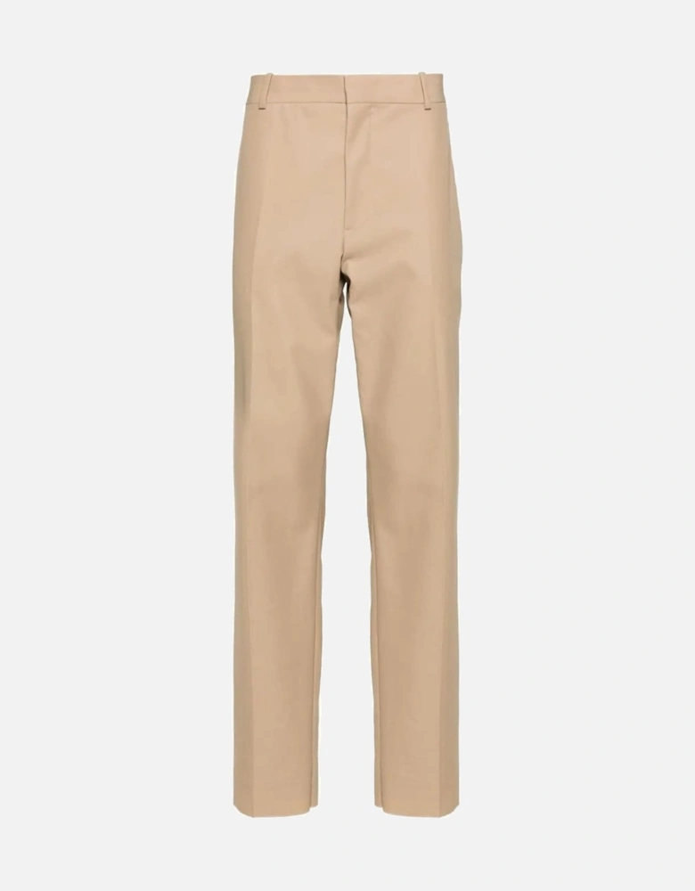 Cigarette Fit Twill Trousers Beige