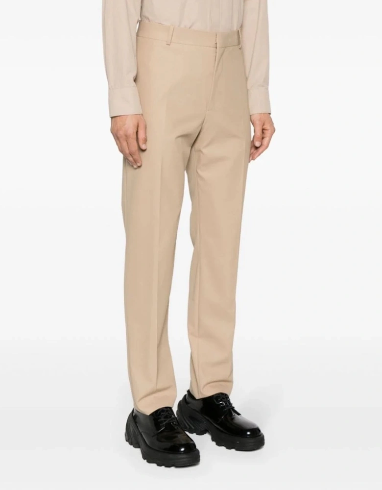 Cigarette Fit Twill Trousers Beige