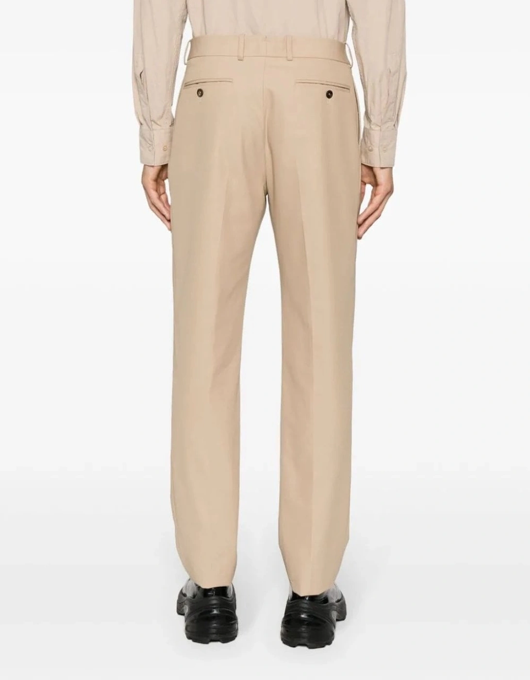 Cigarette Fit Twill Trousers Beige