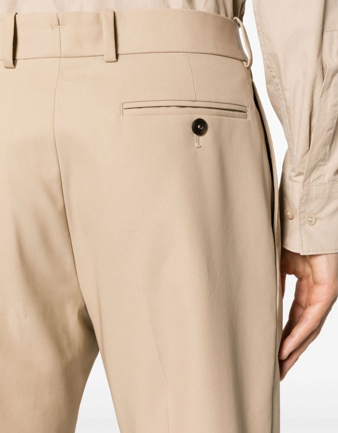 Cigarette Fit Twill Trousers Beige