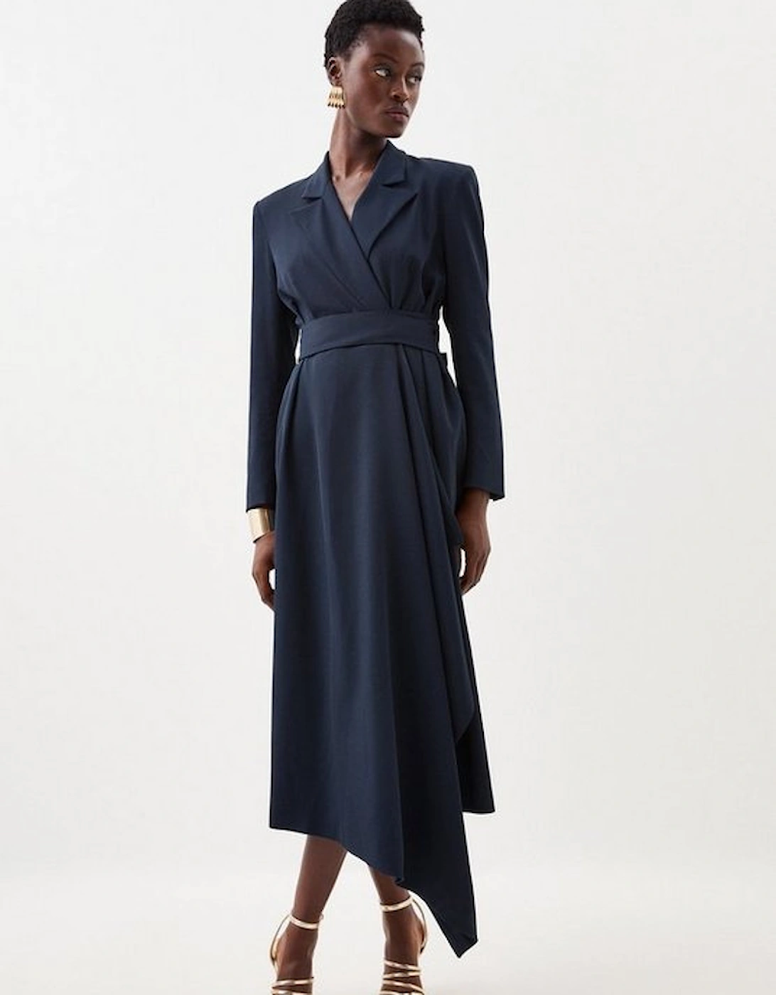 Drape Belted Long Sleeve Soft Tailored Midi Dress, 5 of 4