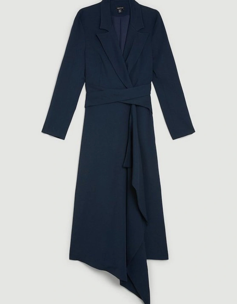 Drape Belted Long Sleeve Soft Tailored Midi Dress