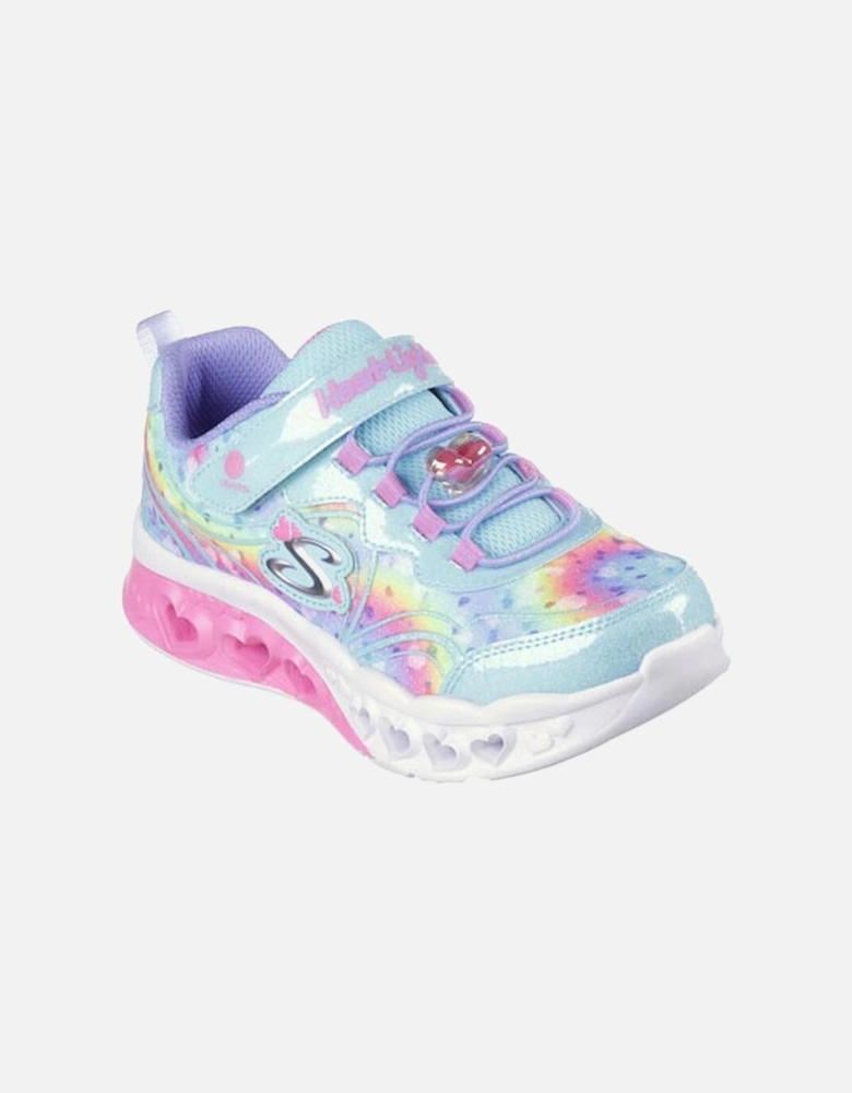Girl's Flutter Heart Lights Groovy Swirl Sneaker Multi Glitter Print Turquoise/Hot Pink
