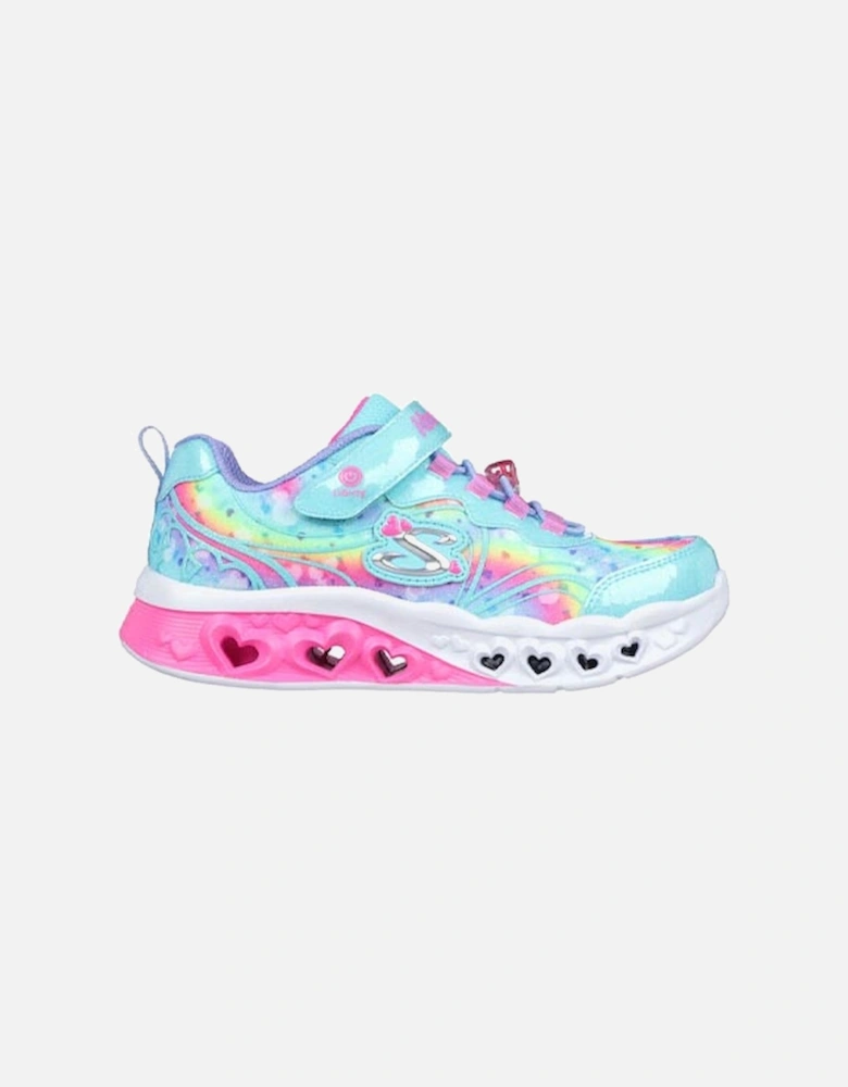 Girl's Flutter Heart Lights Groovy Swirl Sneaker Multi Glitter Print Turquoise/Hot Pink