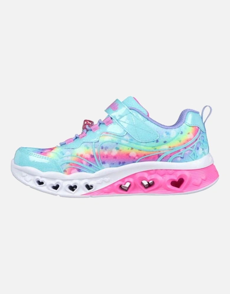 Girl's Flutter Heart Lights Groovy Swirl Sneaker Multi Glitter Print Turquoise/Hot Pink