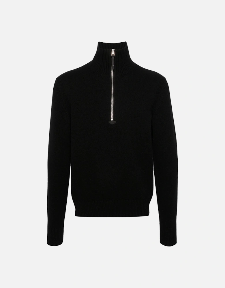 Cashmere Blend Half Zip Sweater Black