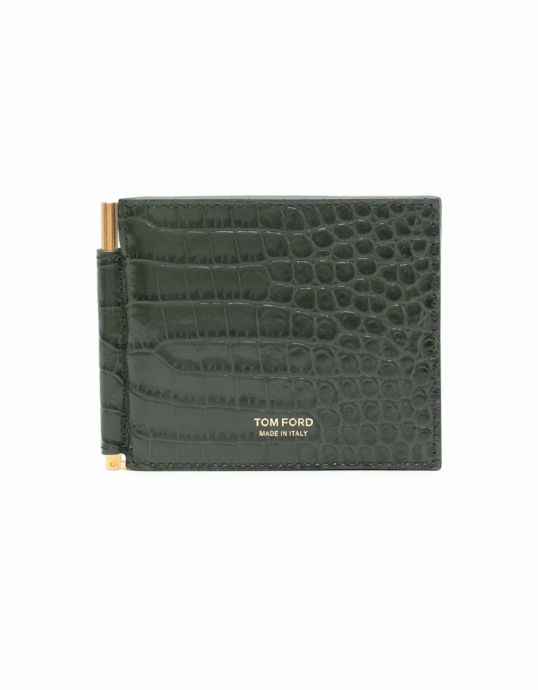 Printed Croc T Line Clip Wallet Khaki