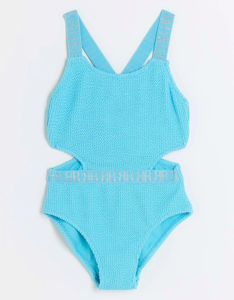 Girls Textured Cut Out Swimsuit - Blue