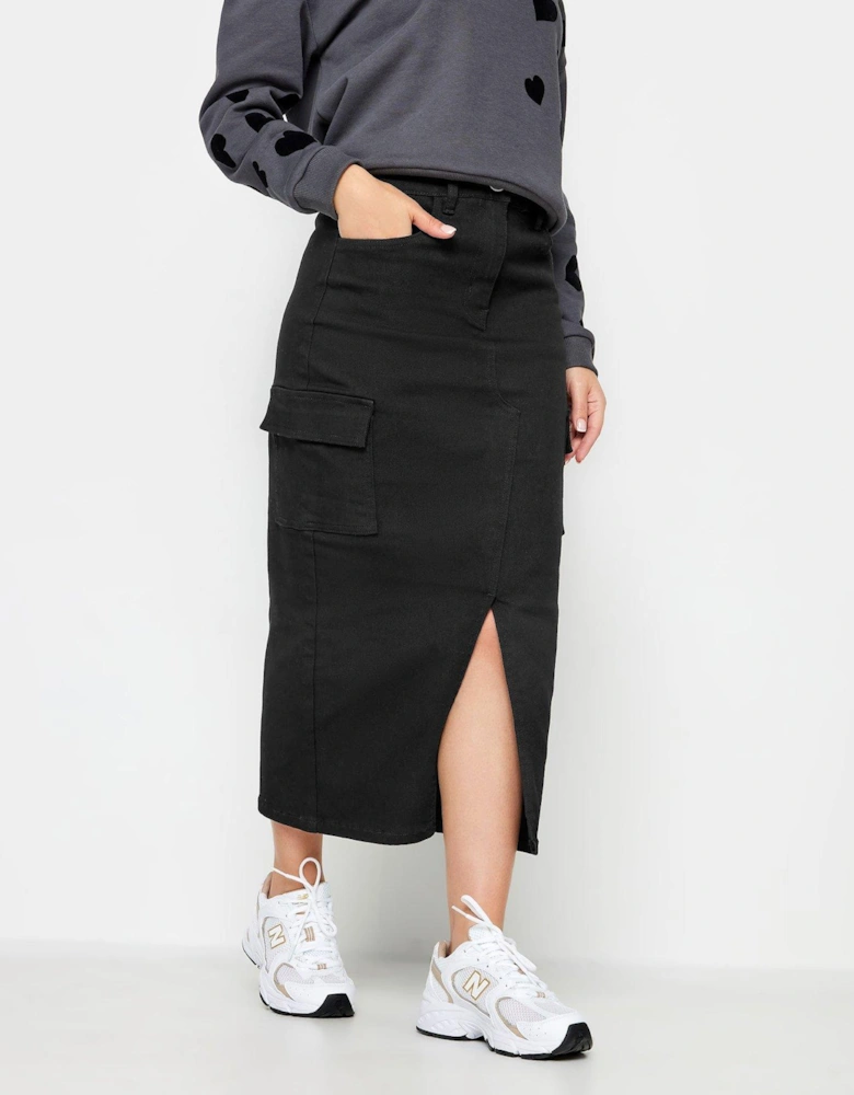 Petite Black Utility Midi Skirt