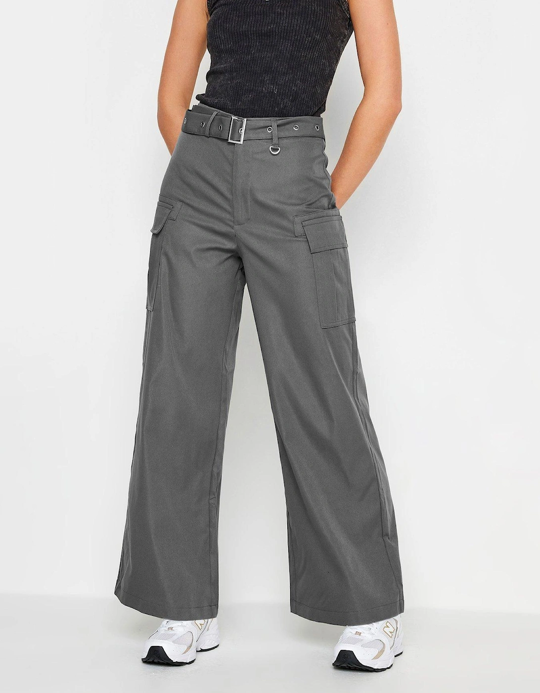 Petite Grey Belted Wide Leg Cargo Trouser, 2 of 1