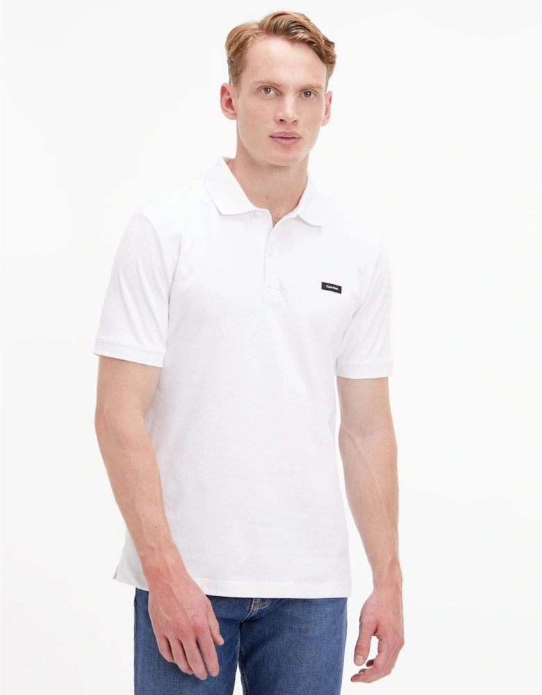 Stretch Pique Slim Button Polo Shirt - White