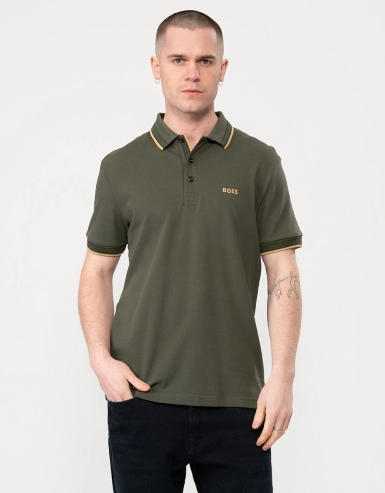 BOSS Green Paddy Mens Organic Cotton Polo With Contrast Logo Details