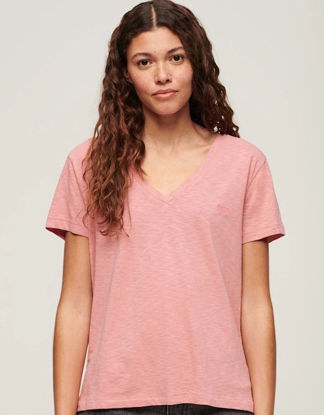 Women's Studios Slub Embroidered Vee T-Shirt Dusty Rose, 7 of 6