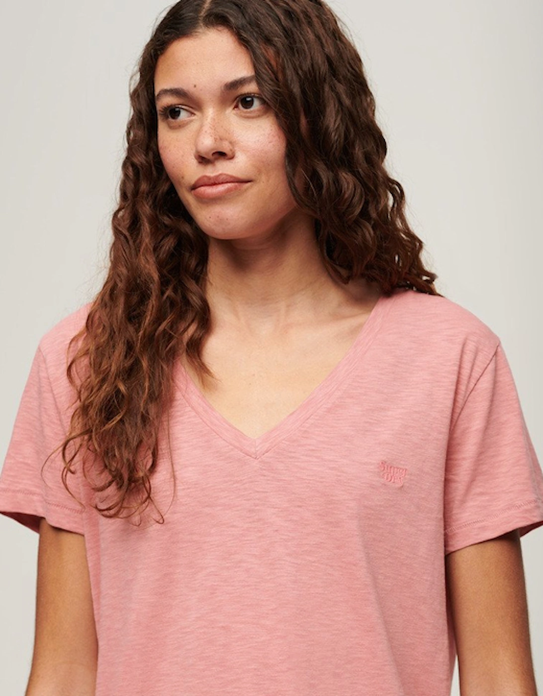 Women's Studios Slub Embroidered Vee T-Shirt Dusty Rose