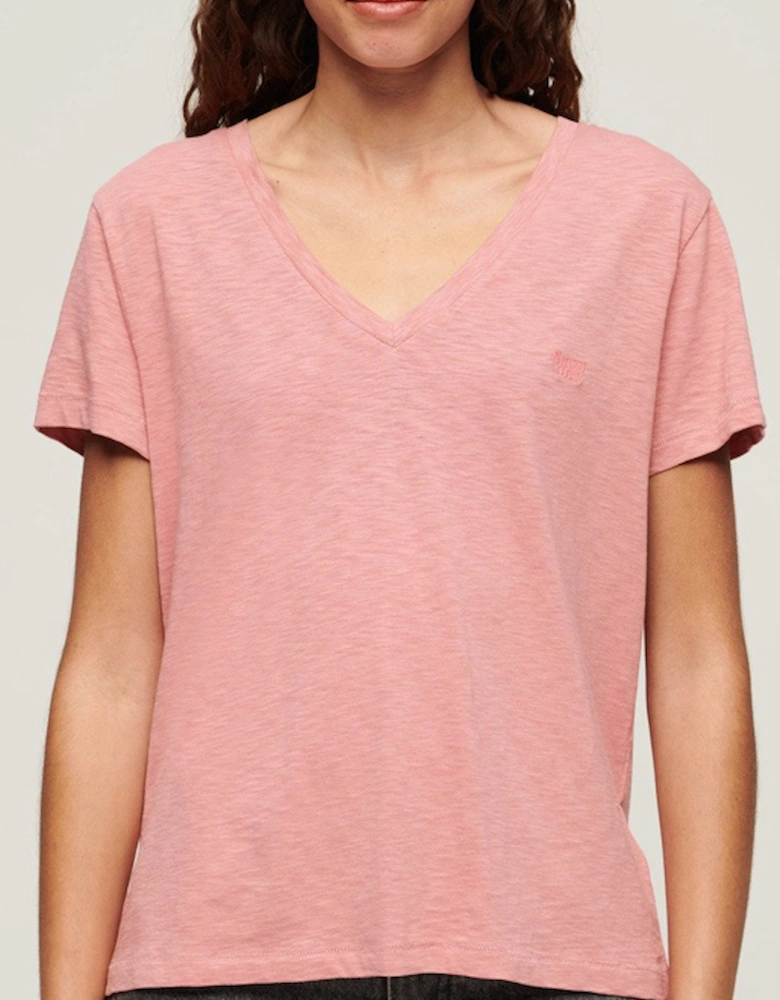 Women's Studios Slub Embroidered Vee T-Shirt Dusty Rose