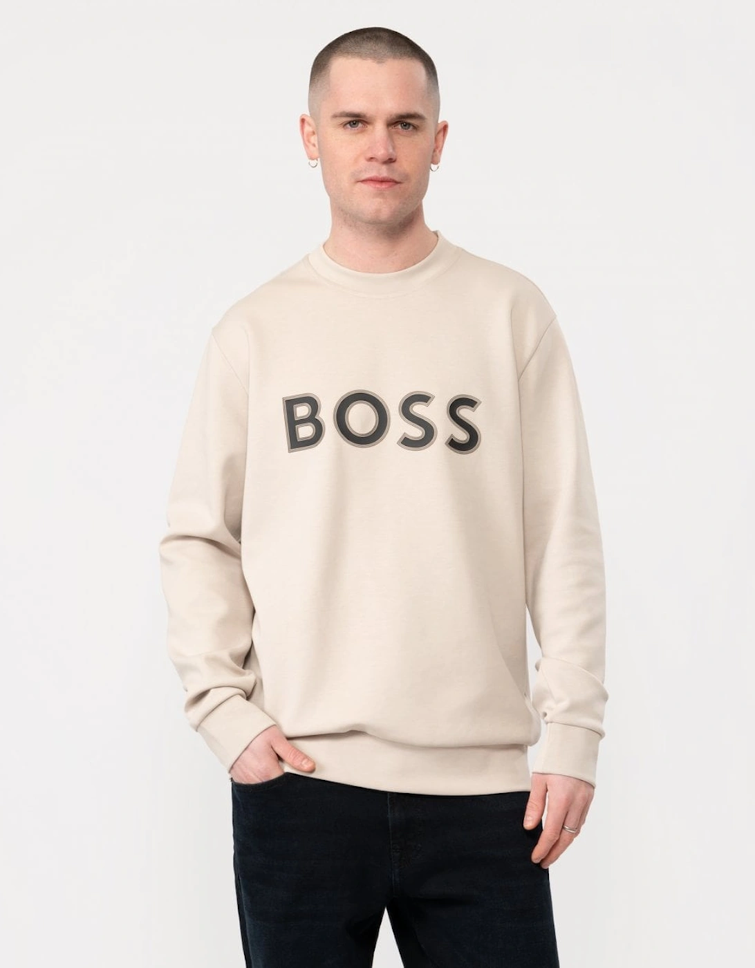 BOSS Green Salbo 1 Mens Cotton-Blend Sweatshirt with HD Logo Print, 5 of 4