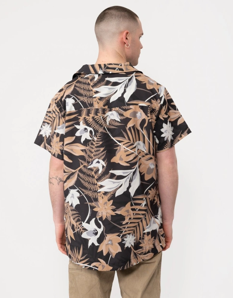 Orange Mens Short Sleeve Tropical Print Beach Shirt