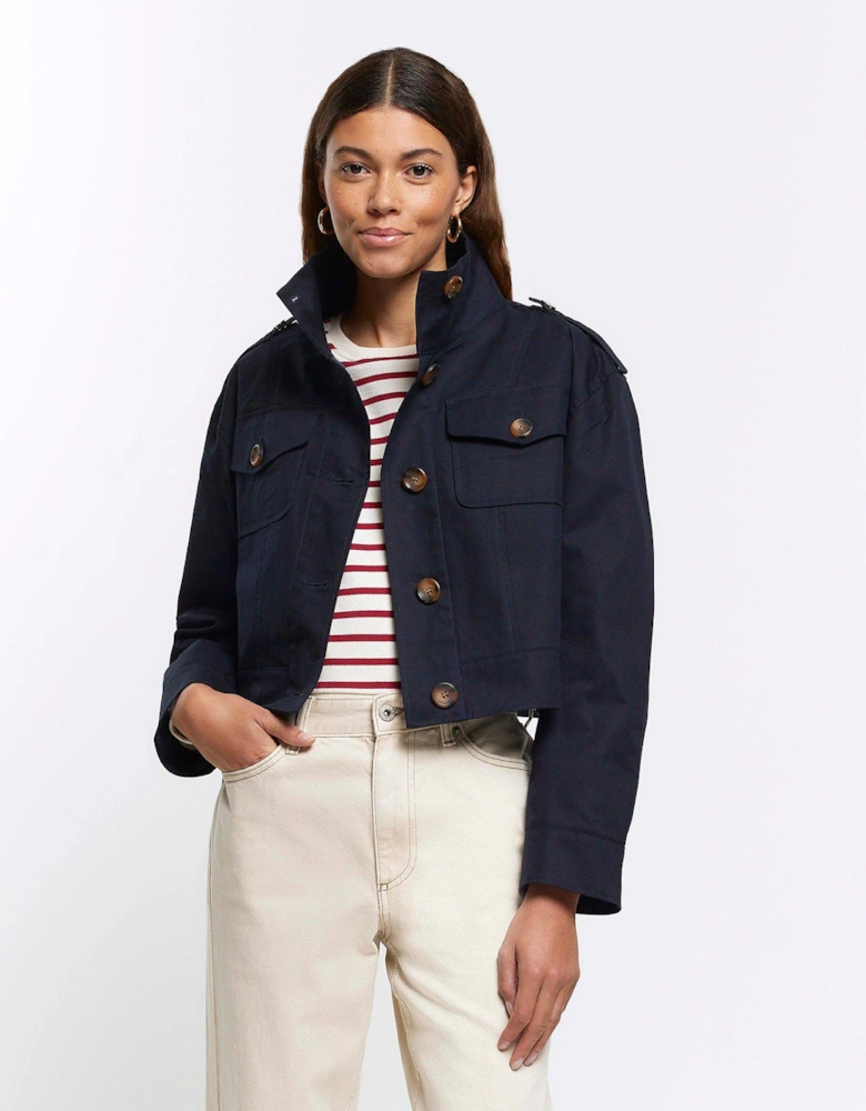 Cropped Trench Coat - Navy