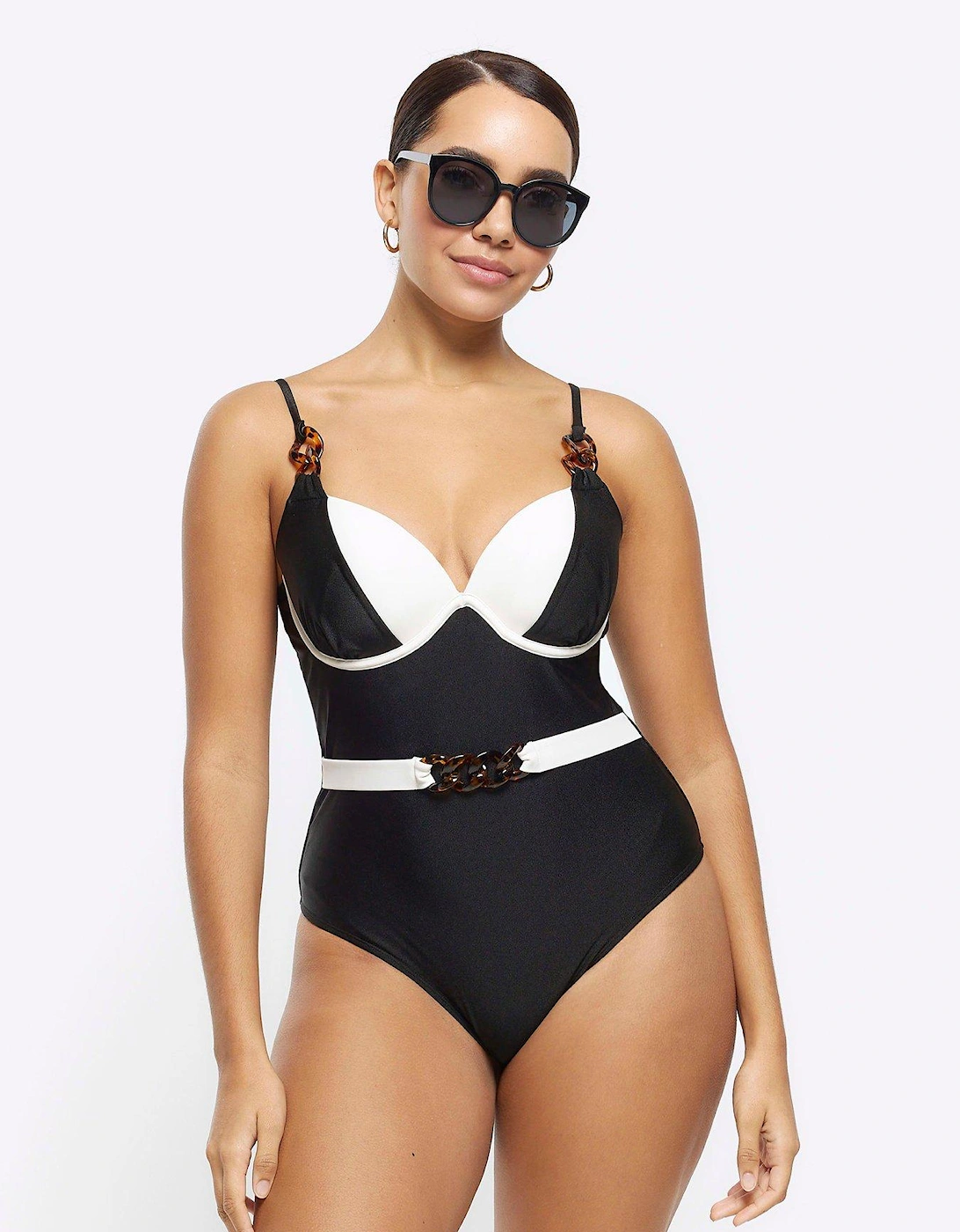 Belted Structured Swimsuit - Black, 3 of 2