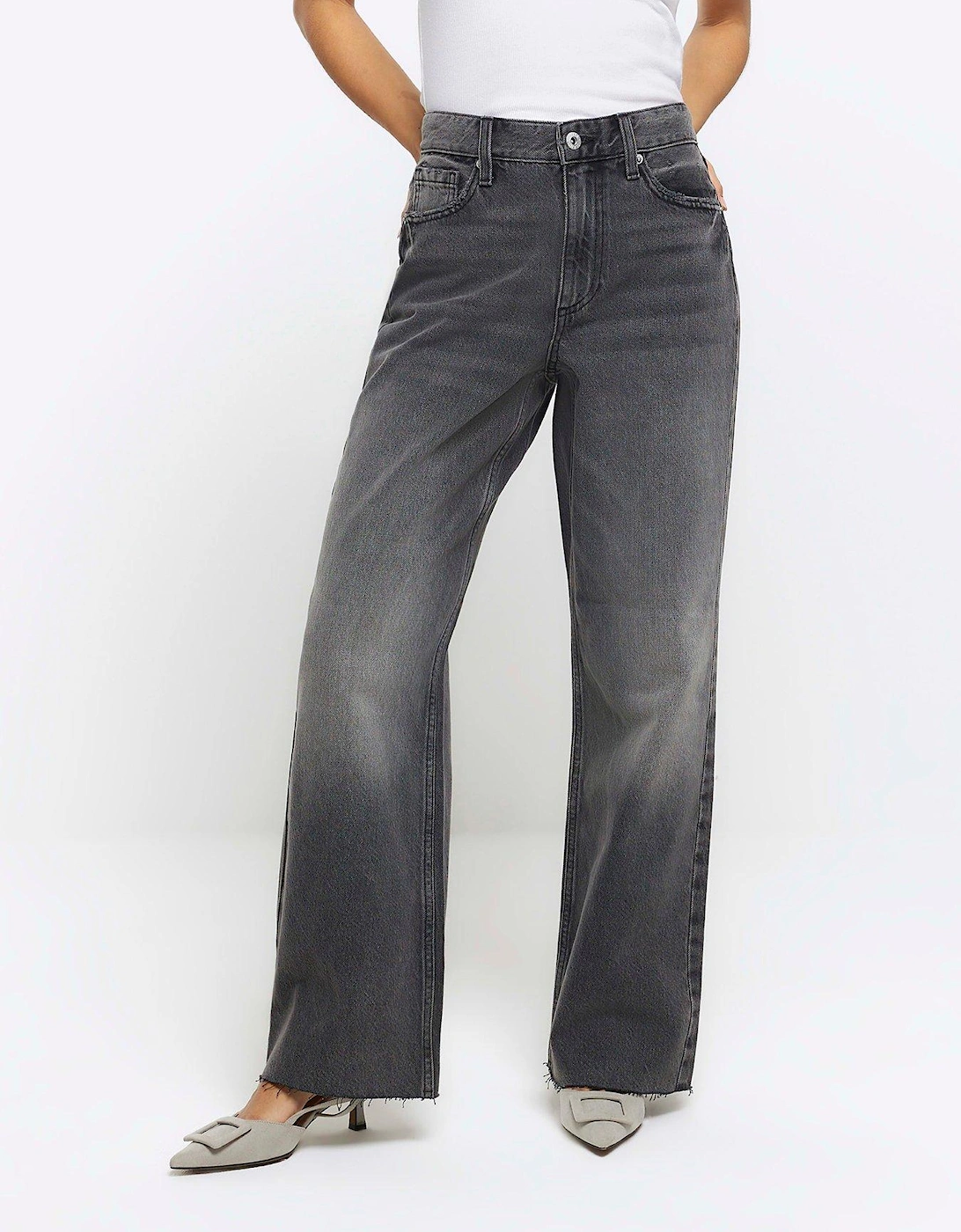 Petite High Rise Relaxed Straight Jean - Black, 6 of 5