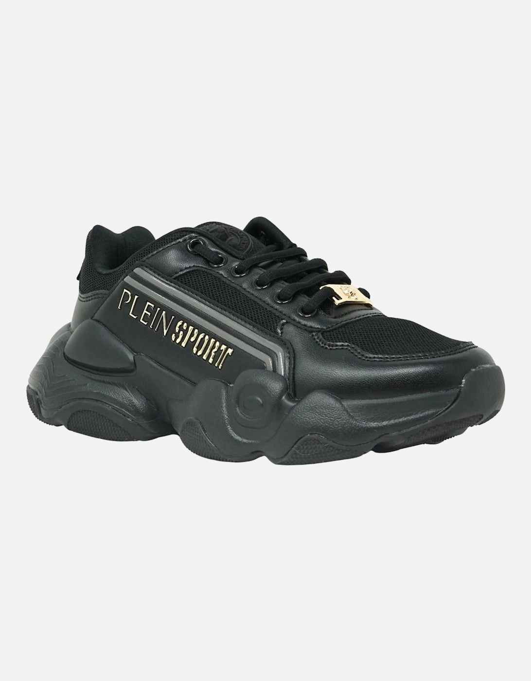 Plein Sport Gold Branded Logo Black Sneakers