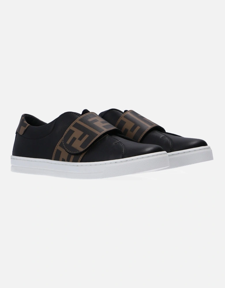 Kids Unisex Monogram Strap Trainers Black