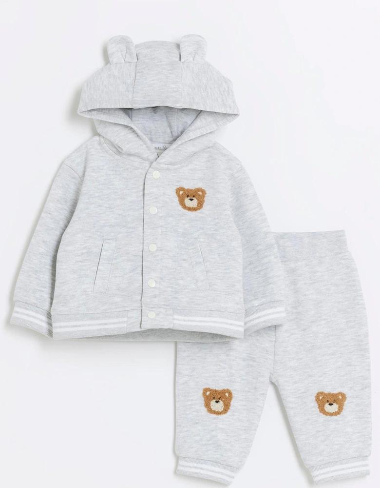 Baby Unisex Bear Hoodie And Joggers Set - Grey