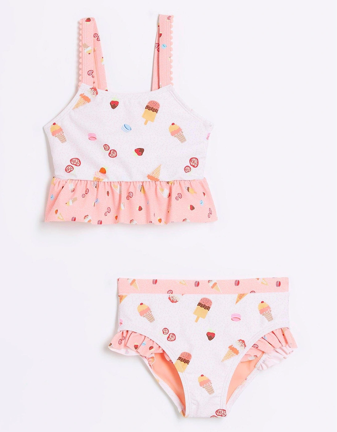 Mini Girls Ice Cream Frill Bikini Set - Cream, 5 of 4