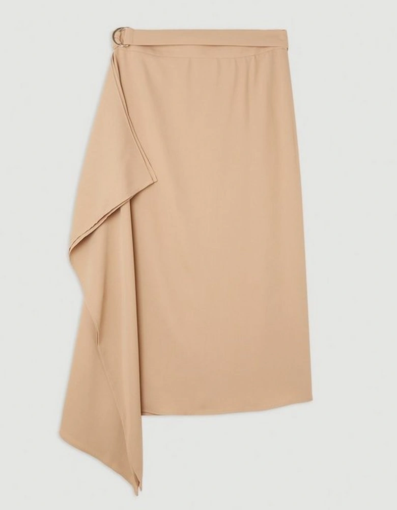 Soft Tailored Belted Draped Midi Skirt