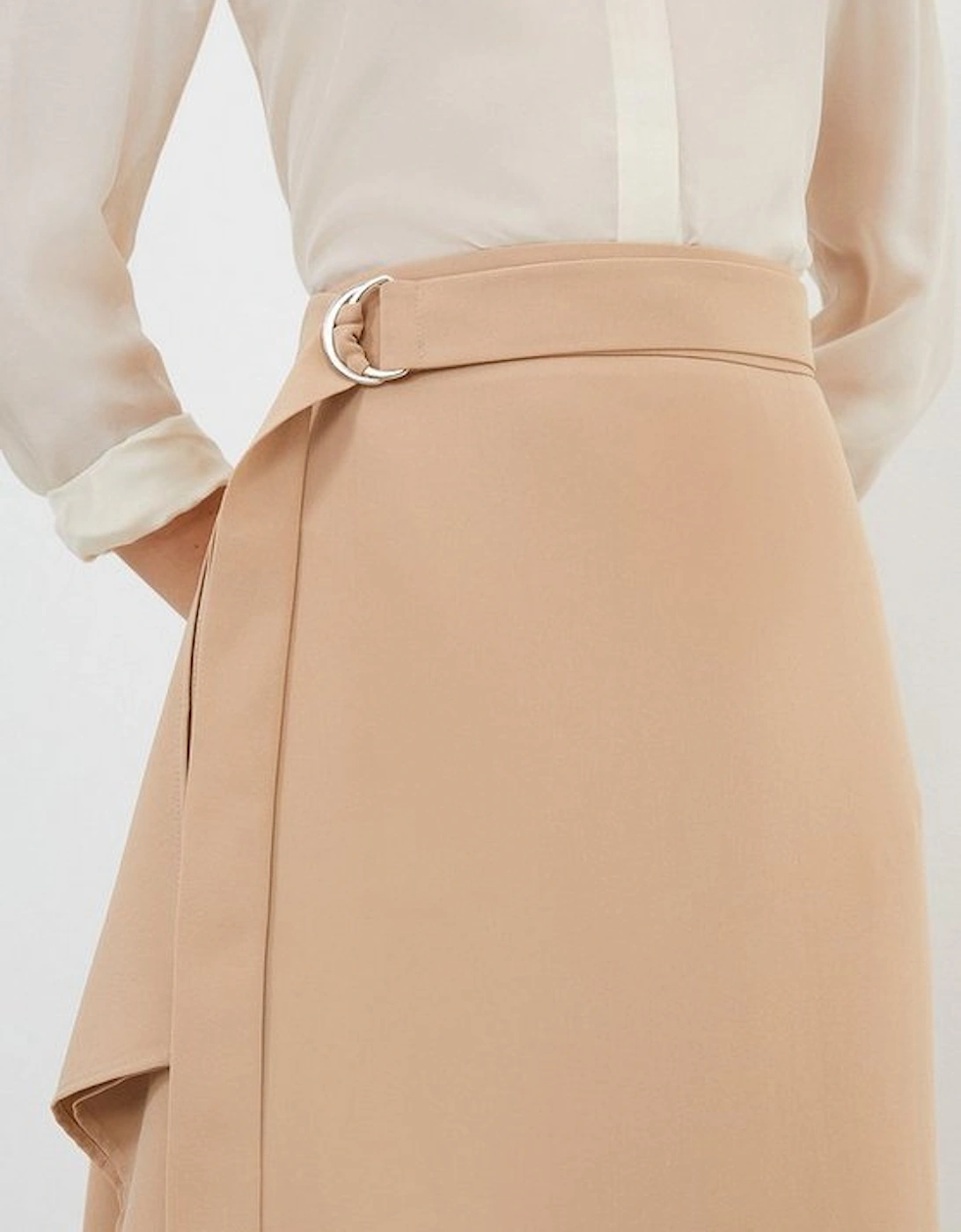 Soft Tailored Belted Draped Midi Skirt