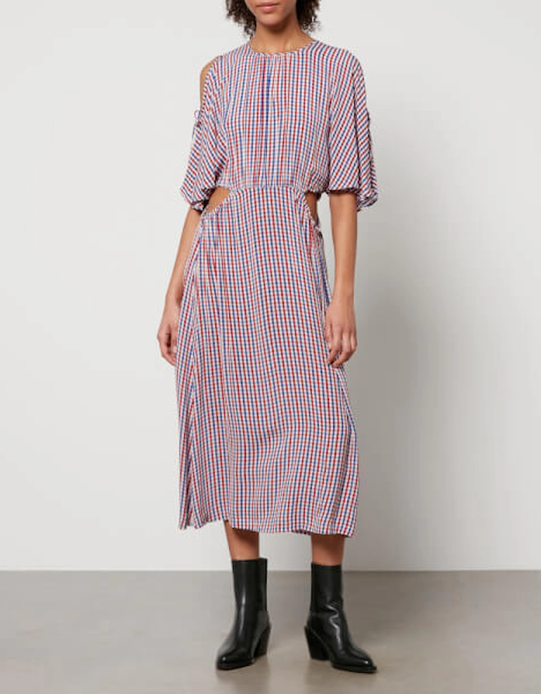 Checked Satin Midi Dress, 2 of 1