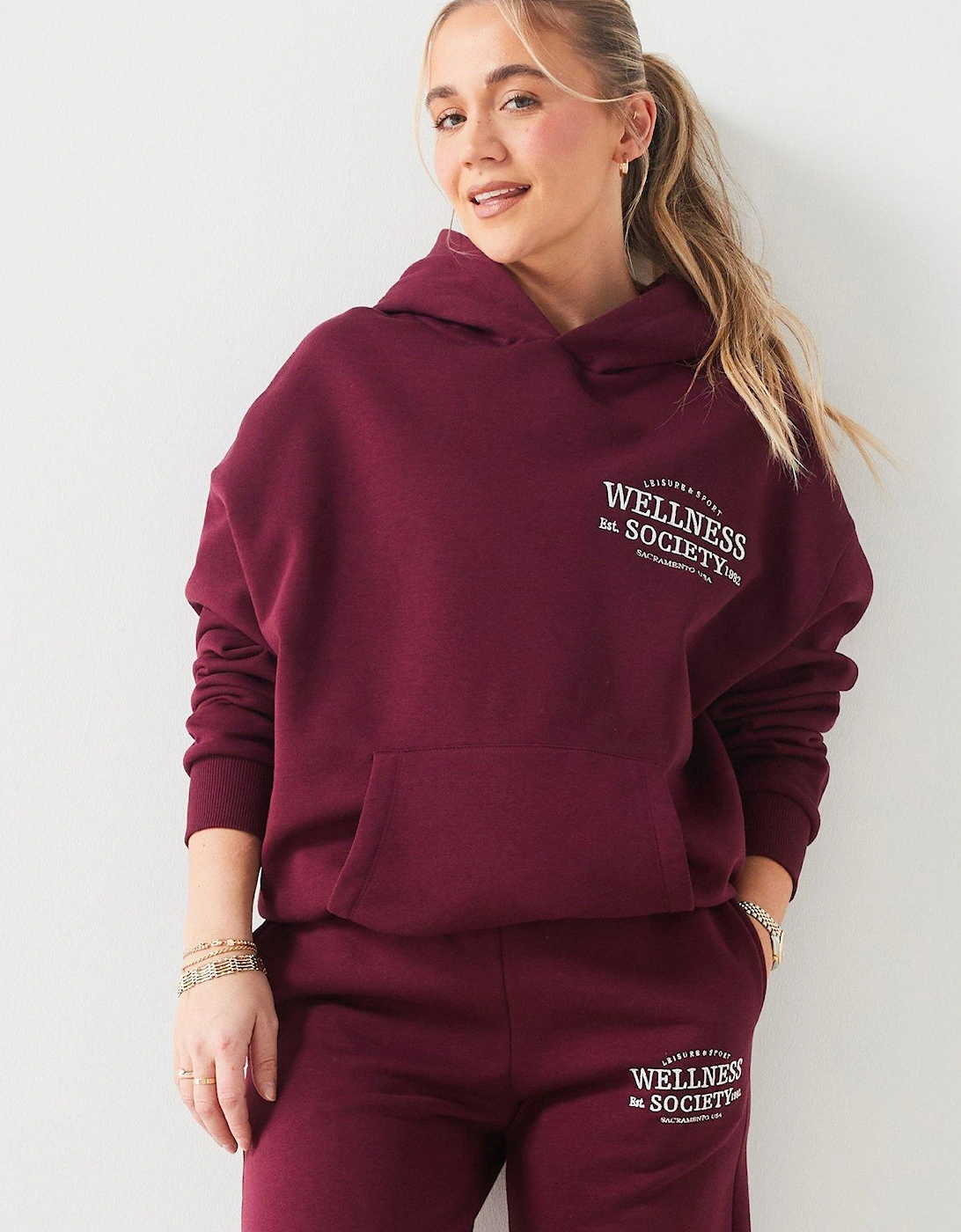 X Hattie Bourn Embroidery Oversized Hoodie Co-ord - Maroon, 7 of 6
