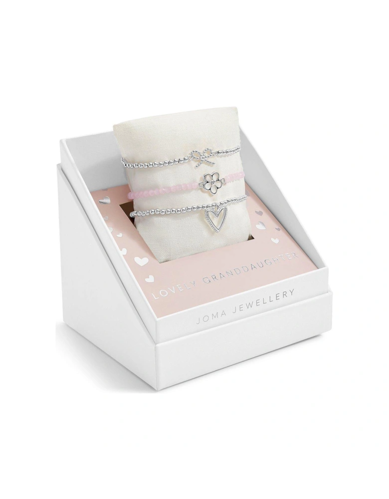 Children's Celebrate You Gift Box , Lovely Granddaughter , Silver , Set Of 3 Bracelets